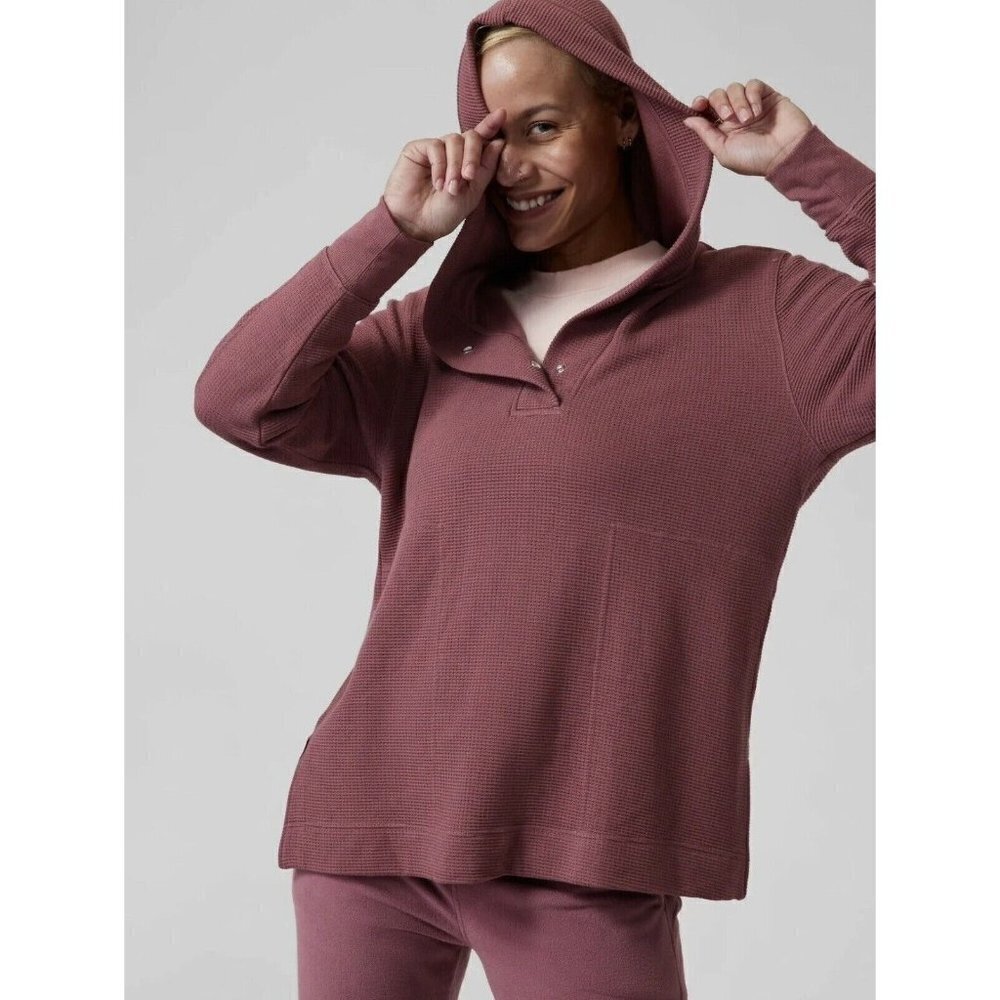 ATHLETA Coaster Luxe Waffle Hoodie Oversized With Pockets Tawny Rose - Picture 1 of 12